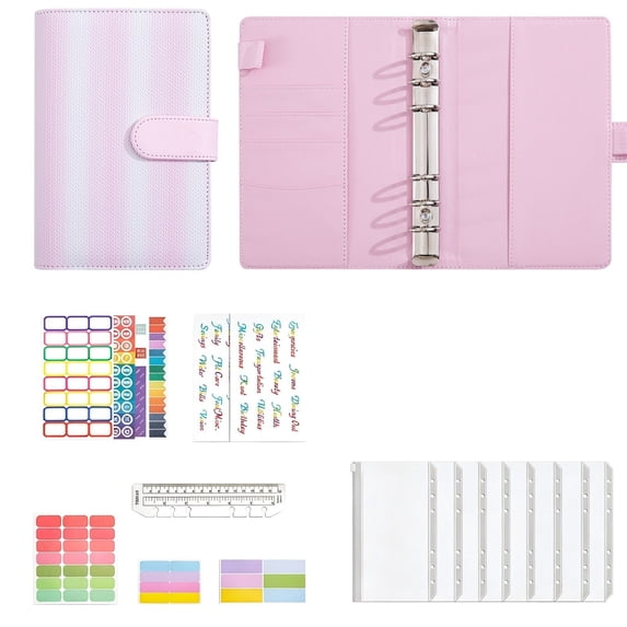 1Pcs Notebook A6 Ring Binder, Fresh Refillable Journal with Accessories for Note Taking, 7X5In (Pink1)