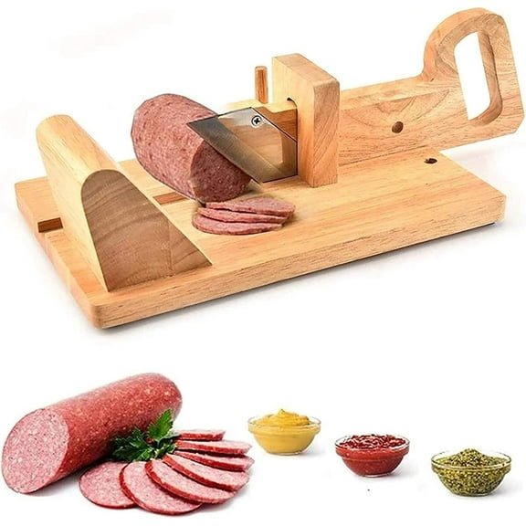 1Pcs Oak Sausage Slicer With Stainless Steel Blade For Cooking Enthusiasts Cutting Sausages Bacon Schneider Sausage Chorizo Salami Fruits Vegetables And Hot Dogs