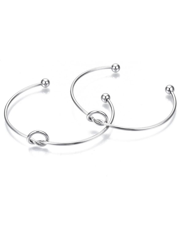 1Pcs Open Bangles with End Round Beads Stainless Steel Love Knot Cuff Bangle Making Open Bangle Bracelets Half Open Cuff for Women DIY Jewelry Making Stainless Steel Color