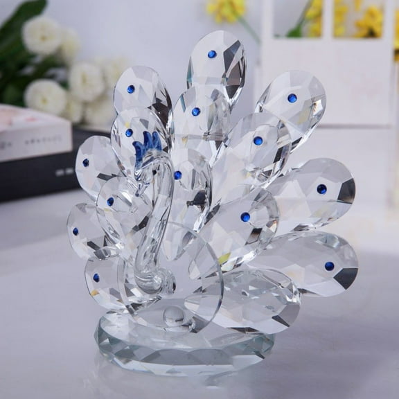 1Pcs Open Screen Crystal Peacock  Animal Peacock Art Figurine Collection Table top Ornament Statue Home Decor (Blue)