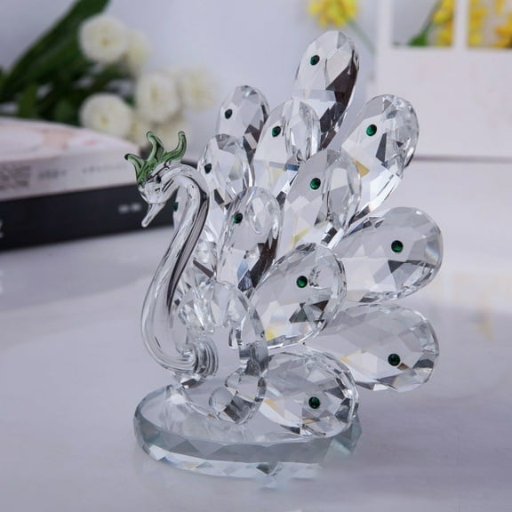 1Pcs Open Screen Crystal Peacock Animal Peacock Art Figurine Collection Table top Ornament Statue Home Decor (Green)
