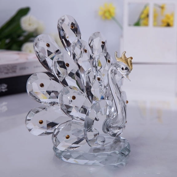 1Pcs Open Screen Crystal Peacock Animal Peacock Art Figurine Collection Table top Ornament Statue Home Decor (Yellow)
