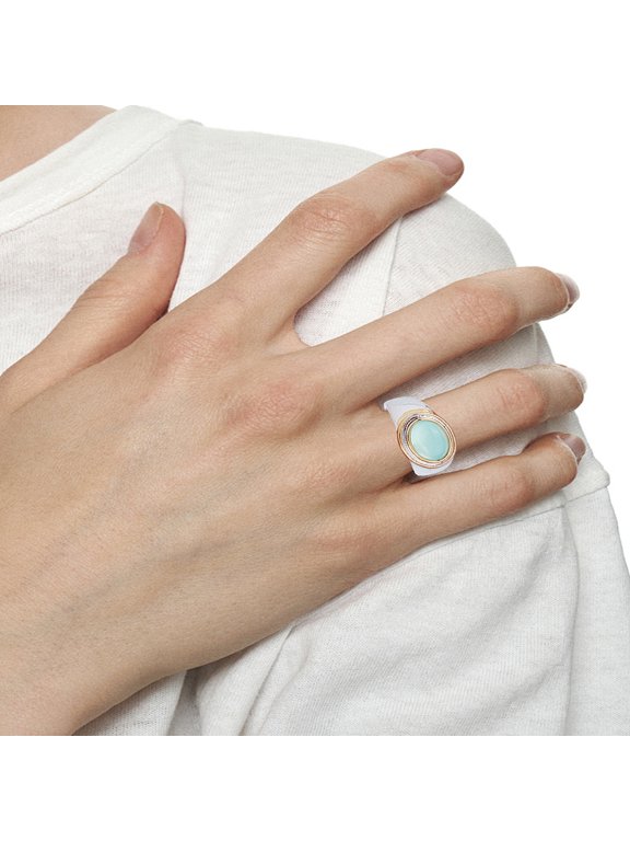 1Pcs Oval Brass Cat Eye Finger Rings Vintage Bicolor Ring Stackable Jewelry Accessory