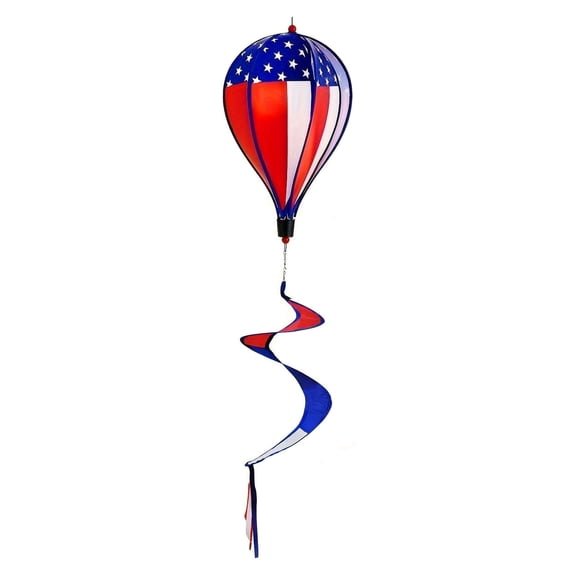 1Pcs Patriotic Hot Air Balloon Wind Spinner, American Flag Kinetic Wind Twister with Tail, Outdoor Spiral Windmill Garden Yard, 4th of July Hanging Decoration