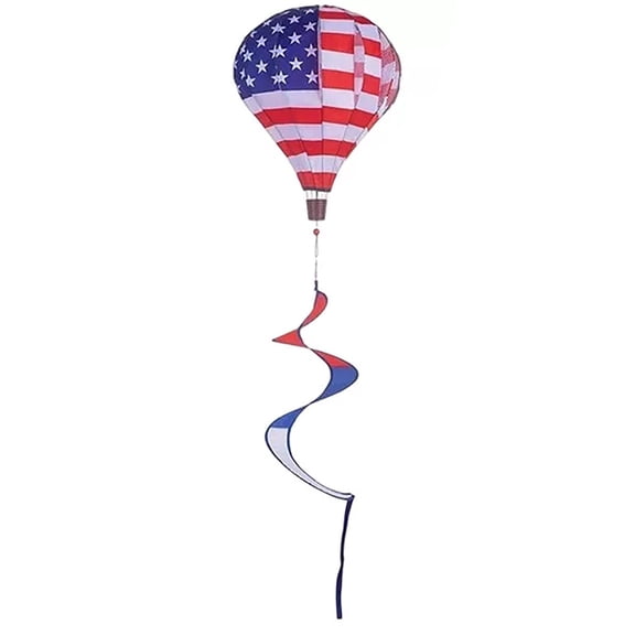 1Pcs Patriotic Hot Air Balloon Wind Spinner, American Flag Kinetic Wind Twister with Tail, Outdoor Spiral Windmill Garden Yard, 4th of July Hanging Decoration