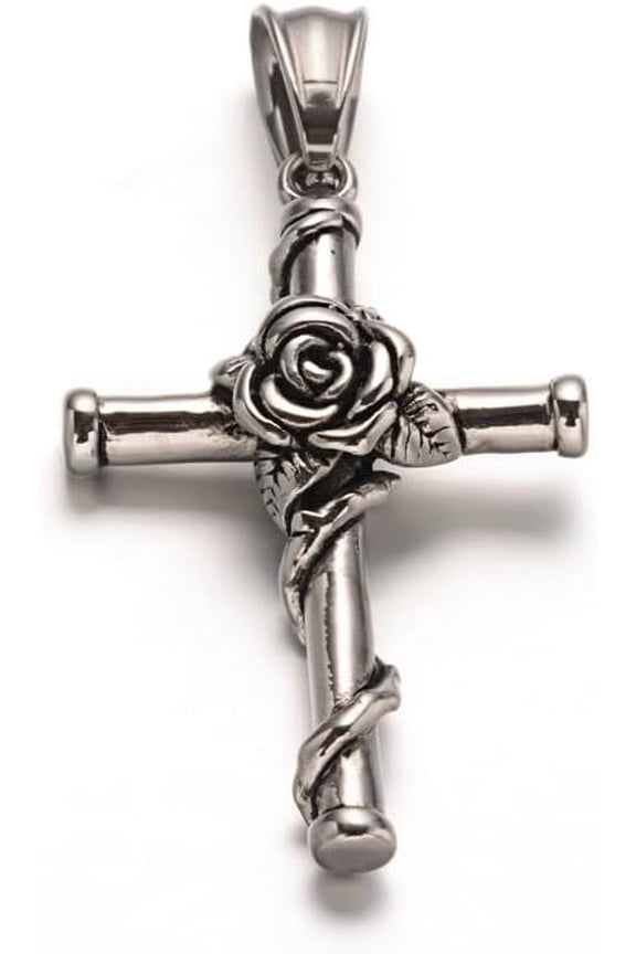 1Pcs Pendant with Flower 304 Stainless Steel Gothic Pendants Silver for Women Birthday Festival Elegant Gifts Personalized Jewelry 40.5x25.5x8mm Hole: 9x5mm Silver