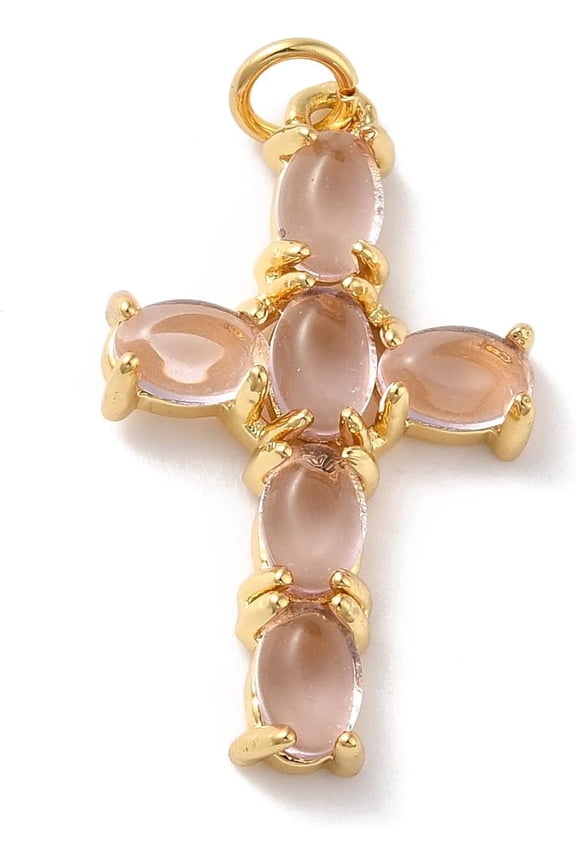 1Pcs Pendants Rack Plating Brass Micro Pave Cubic Zirconia Pendants Real 18K Gold Plated for Women DIY Necklace Bracelet Earring Jewelry Craft Making Rosy Brown 28x17x4mm Hole: 3.4mm Making DIY