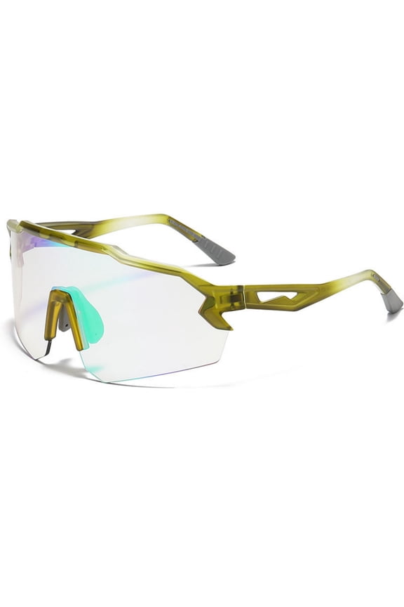 1Pcs Photochromic Safety Glasses, UV400 Transition Sports Sunglasses for Men, Large Wraparound TR Frame Windproof Cycling Eyewear for Riding Running and Outdoor Activities 5.5x5.3 Inch Yellow