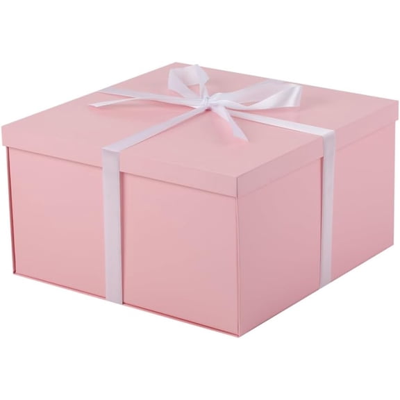 1Pcs Pink Extra Large gift box with lids 13×13×7 Inches gift boxes for presents,Birthday Box (include Ribbon, Paper Shred Filler Gift Card & Envelopes)
