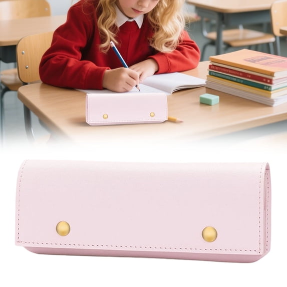 1Pcs Pink Faux Leather Pencil Case, 7.87"×2.75" Magnetic Snap Stationery Pouch, Minimalist Pen & Small Tool Organizer for Office & Daily Use