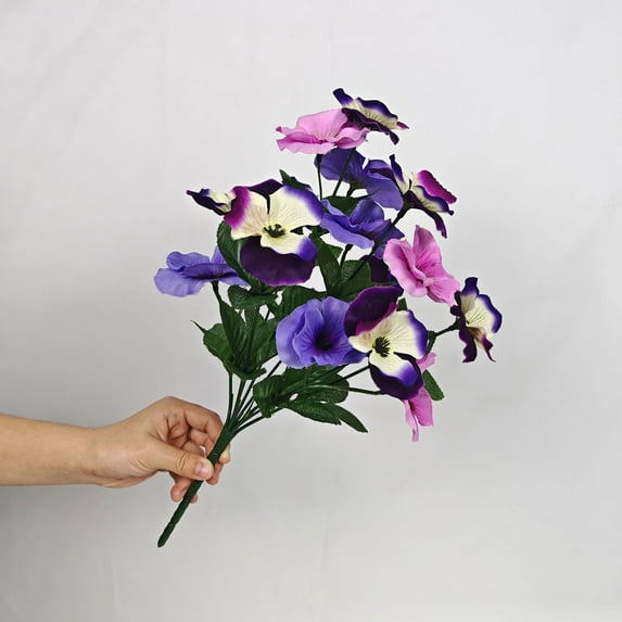 1Pcs Pink & Purple Realistic Artificial Pansy Bouquet - 13.8in Fake Flowers Bouquet, Artificial Flowers Indoor, Home Living Room Decor & Wedding Arrangement (B)