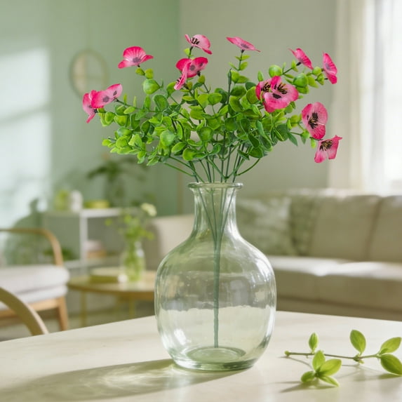 1Pcs Pink Realistic Artificial Pansy Bouquet - 12.6in Fake Flowers Bouquet, Artificial Flowers Indoor, Home Vase Decor & Garden Fence Decoration Prop