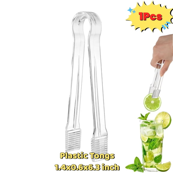 1Pcs Plastic Buffet Serving Tongs, Clear Kitchen Tongs Mini Serving Utensil Tongs for Food Ice Salad Buffet Barbecue Cookies, 6.3 Inches