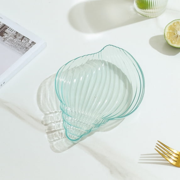 1Pcs Plastic Decorative Sea Shell Conch Shaped Plate Snack Dessert Plate,Tray Dish Nautical Jewelry Organizer,Transparent Food Plates Green 7.9x6.3x1.9in