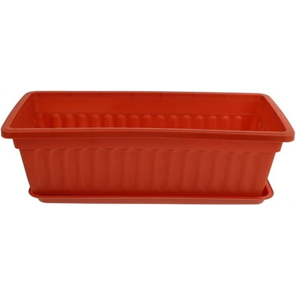 1Pcs Plastic Flower Planters Box,17.3x7.5x5.5In Window Planter Box with Saucer for Succulents,Red Plant Pot with Drainage for Windowsill