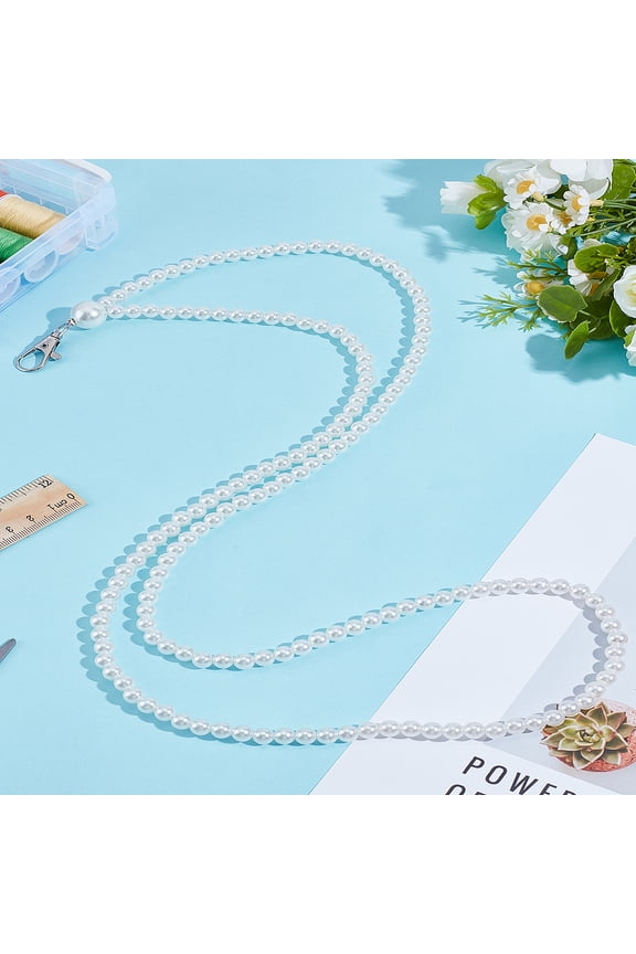 1Pcs Plastic Imitation Pearl Dress Helpers Long Zipper Pull Straps Floral White Mobile Straps with Alloy Swivel Clasp for Women Long