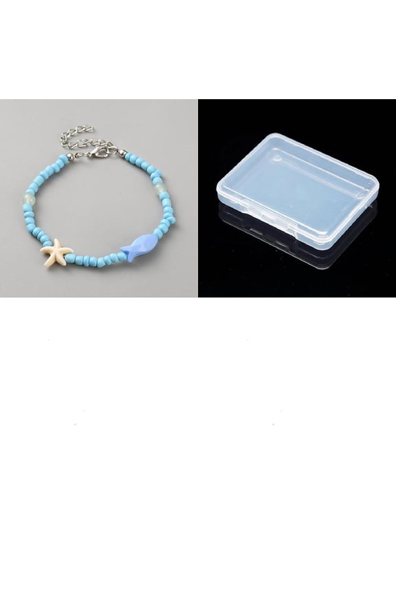 1Pcs Plastic Starfish fish Bracelets Stackable Wristband wth Alloy Findings Cyan Fashion Jewelry 7-7/8 inch(20cm)