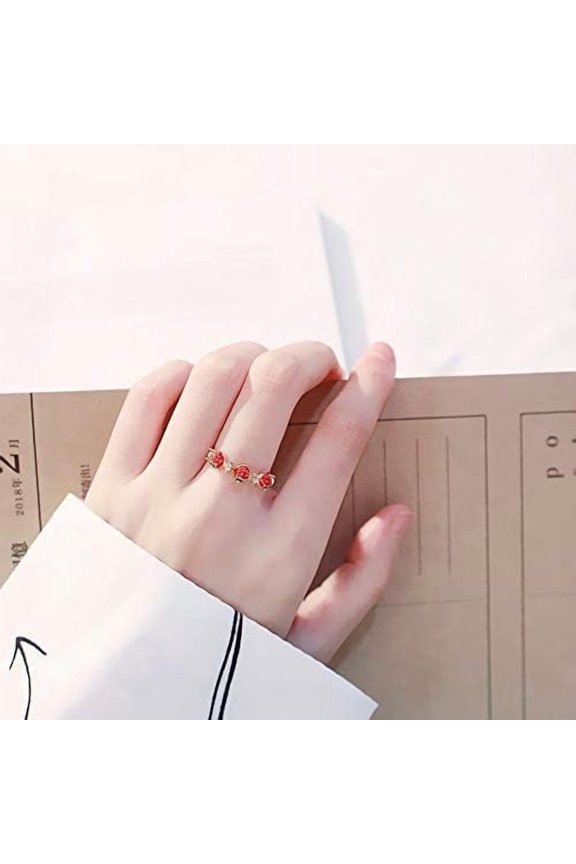 1Pcs Platinum Alloy Enamel Cuff Rings Strawberry Stackable Finger Rings Trendy Jewelry