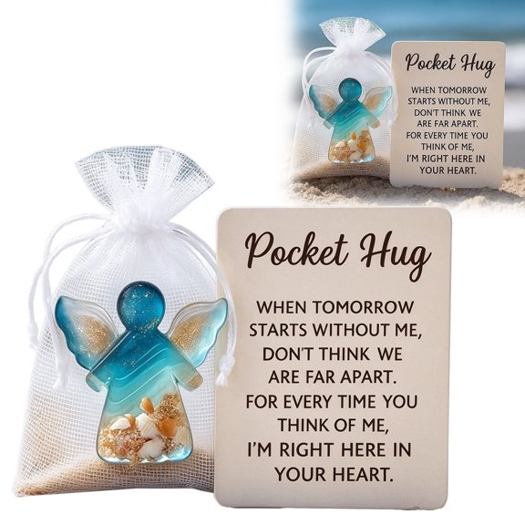 1Pcs Pocket Hug Resin Keepsake, Seashell Angel Pocket Hug Token, Inspirational Pocket Hug With Greeting Card & Storage Bag, Resin Figurine Keepsake Gift For Family Friends Holiday Comfort Gift