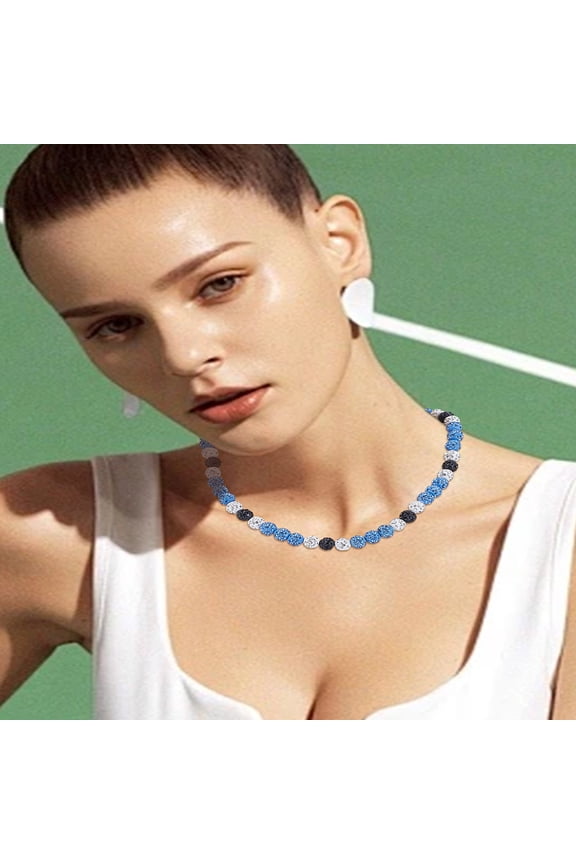 1Pcs Polymer Clay Rhinestone Stretch Necklaces Royal Blue Baseball Necklace Colorful Stackable Pendants