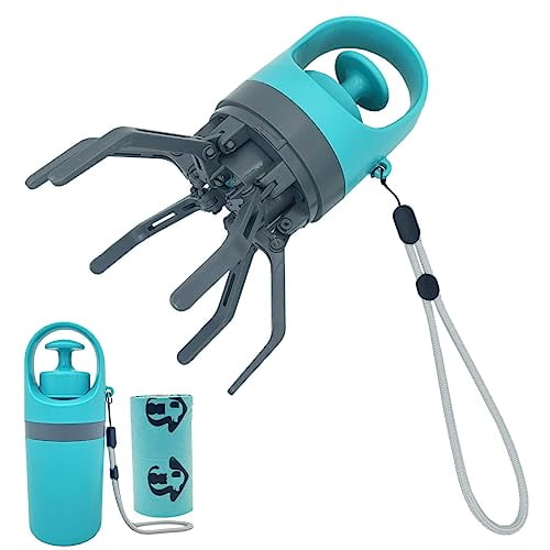1Pcs Portable Dog Poop Scooper, No-Touch Handheld Doggy Poop Scooper Sanitary Puppy Waste Picker with Bag Dispenser Convenient Lightweight Six Claws Poop Waste Cleaner for Dog Great for Walks Travel