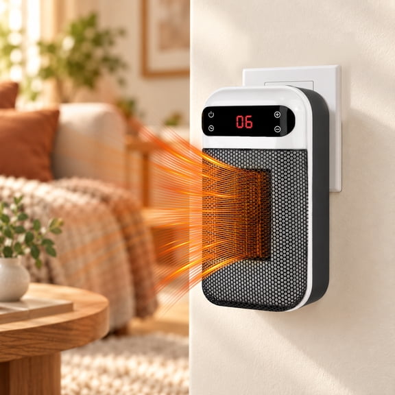 Unbranded Black 500W Plug-in 1 Speed LED Display Portable Mini Forced Air Heater
