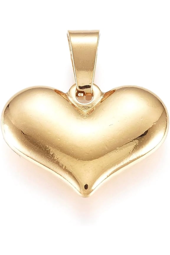 1Pcs Puffed Heart Charm PVD Vacuum Plating 304 Stainless Steel Pendants Large Hole Pendants Golden for Women Birthday Festival Elegant Gifts Personalized Jewelry 15x20x4mm Hole: 7mm
