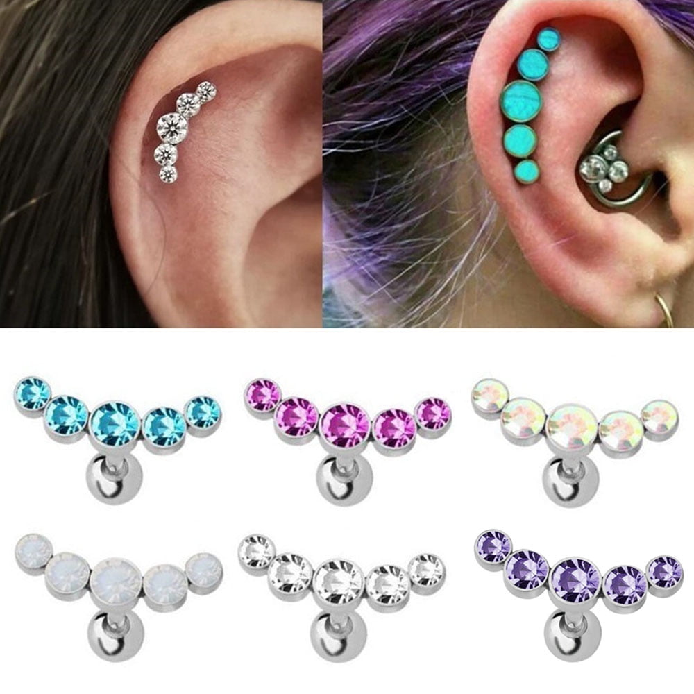 1Pcs Punk Rock 16G Stainless Steel Bar Women Stud Earrings Body