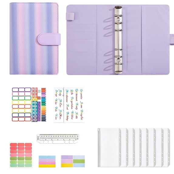1Pcs Purple Notebook A6 Ring Binder, Fresh Refillable Journal with Accessories for Note Taking