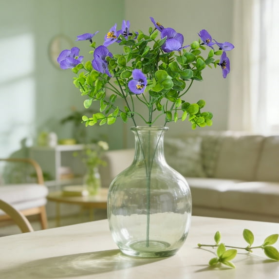 1Pcs Purple Realistic Artificial Pansy Bouquet - 12.6in Fake Flowers Realistic, Artificial Flowers Floral, For Home Decor & Garden Flower Bed/Fence Decoration Prop