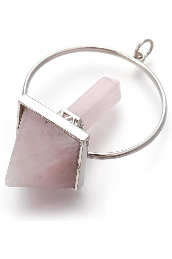 1Pcs Pyramid Natural Rose Quartz Big Pendants Gemstone Pendant with Platinum Tone Brass Findings Pyramid Pendant Necklace