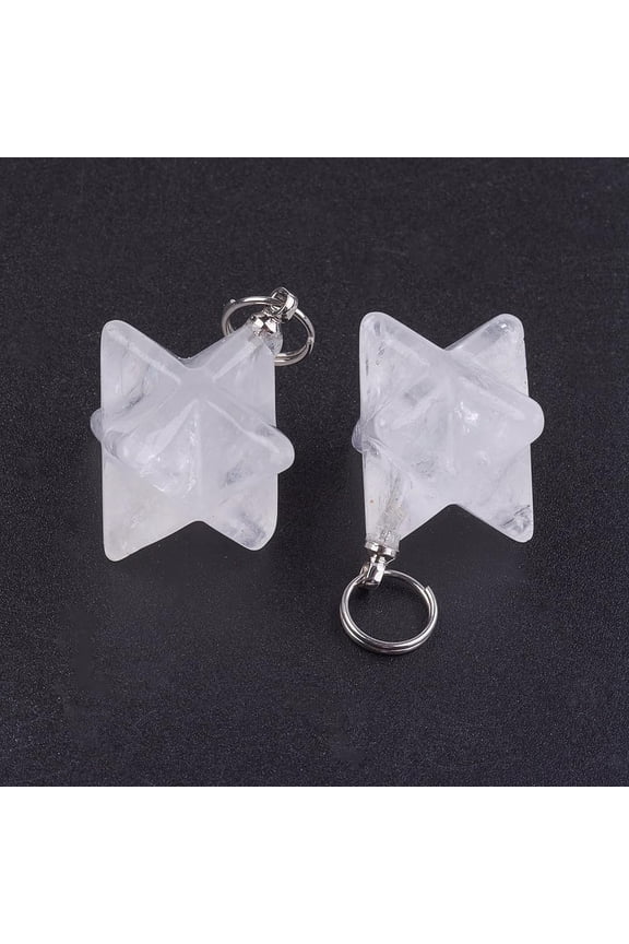 1Pcs Quartz Crystal Pendants Rock Crystal Pendants with 201 Stainless Steel Split Rings Star Gemstone Charms