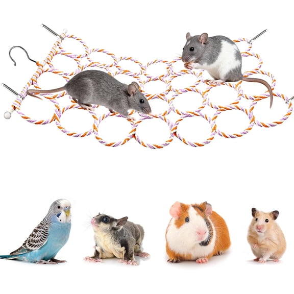 1Pcs Rat Climbing Rope Net Toy for Cage, Bird Hemp Rope Perch Swing, Ladder Rope Bridge Hanging Hammock, Small Animal Activity Toy for Mouse, Mice, Parrot, Bird (Random Color)