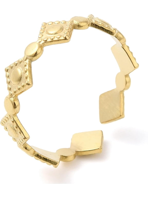 1Pcs Real 14K Gold Plated Rhombus Open Rings Stackable Finger Rings Adjustable Open Band Knuckle Rings for Women Dainty Trendy Jewelry ID: 17mm