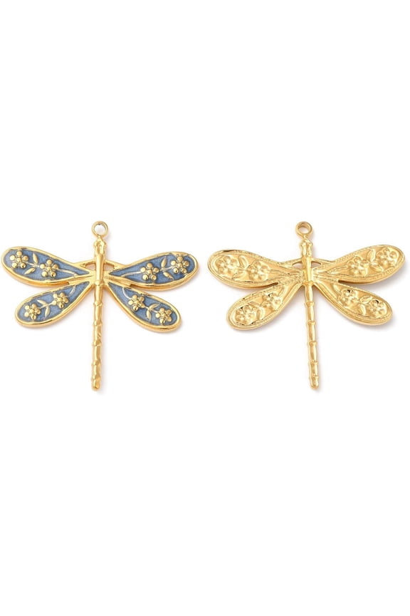 1Pcs Real 18K Gold Plated Dragonfly Charm 304 Stainless Steel Enamel Pendants Jewelry Findings for Women Jewelry DIY Necklace Bracelet Craft Making Steel Blue 24x27x2mm Hole: 1.4mm Blue