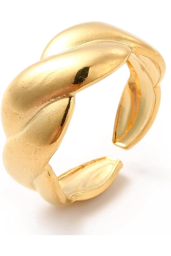 1Pcs Real 18K Gold Plated Twist Rope Open Rings for Women Adjustable Knuckle Rings Stackable Finger Rings for Men Women Personalized Jewelry Size 7 1/4(17.5mm)