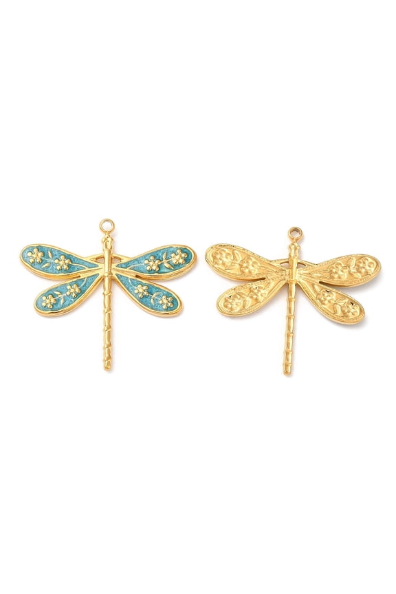 1Pcs Real Gold Dragonfly Charm 304 Stainless Steel Enamel Pendants for Women Festival Gifts Jewelry DIY Bracelet Craft Making Light Sky Blue 24x27x2mm