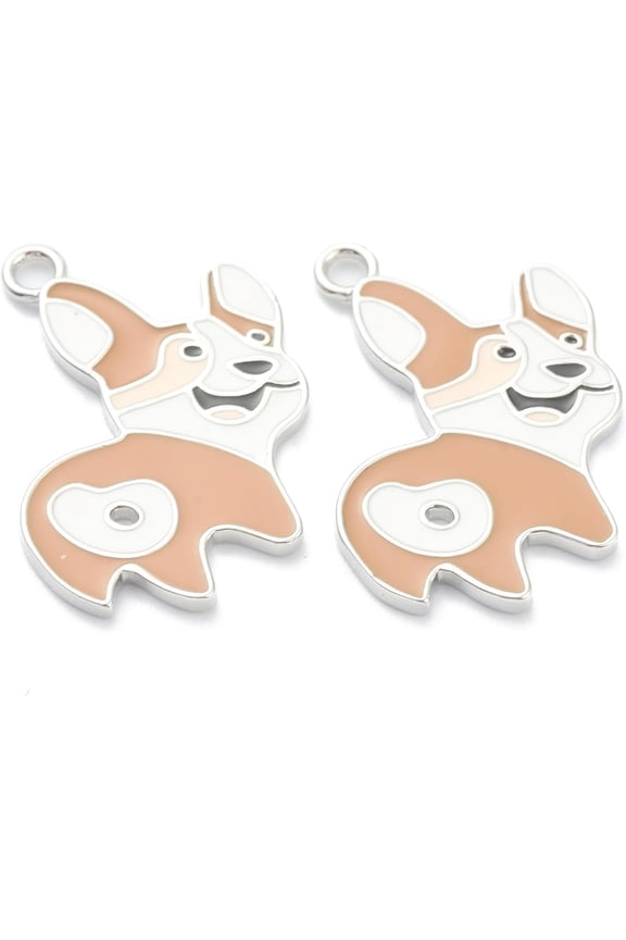 1Pcs Real Platinum Plated Corgi Dog Charms Long-Lasting Plated Brass Enamel Pendants Jewelry Making Findings for Women Elegant Personalized Jewelry Making 24x16x1.5mm Hole: 1.5mm Orange