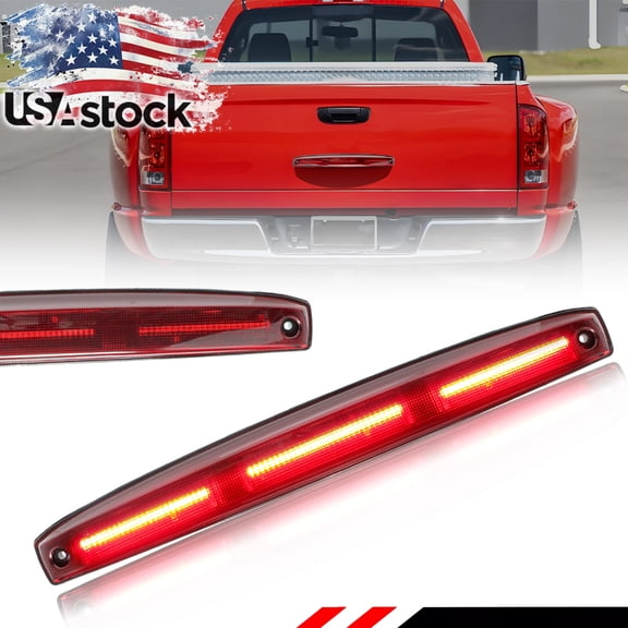 1Pcs Red Lens Rear Bumper Tailgate Tail Light 3rd Third Brake Light Light With Red LED For 2003 2004 2005 2006 Dodge RAM 2500 3500 Dually DRW(Dual Rear Wheel)