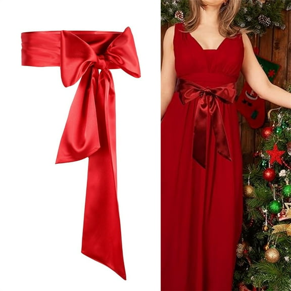 1Pcs Red Satin Belt,Wedding Party Long Sash,Women Dress Waist Ties,Bridal Satin Waist Belts,Bow Silk Waist Seal,for Special Occasion Costume Accessories 3.7“ Wide