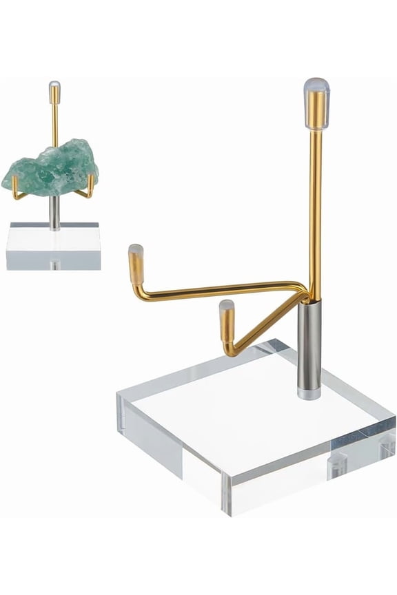 1Pcs Rock Display Stand Adjustable Metal Arms Display Stand Easel with Acrylic Base Acrylic Easel Display Stand Golden Small Easel Holder for Rock Gemstones Geodes Mineral Agate Collection for diy