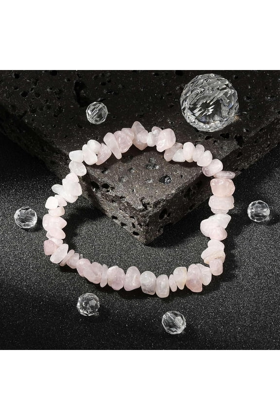 1Pcs Rose Quartz Chips Stretch Bracelets Lavender Blush Bracelets Ornament Metal Bracelets for Women DIY Necklace Bracelet Earring Jewelry Craft Making 2-1/8~2-1/4 inch for diy