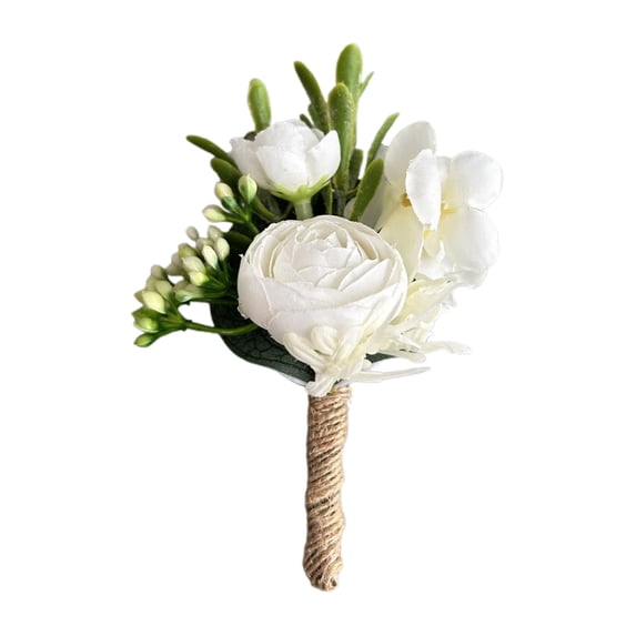 1Pcs Roses Boutonniere for Men Wedding,Groom Groomsman Artificial White Rose Flowers,Mens Boutonniere for Weddings Anniversary Ceremony Celebration,Party,Home Decoration Artificial Flowers,4.7"x2.7"