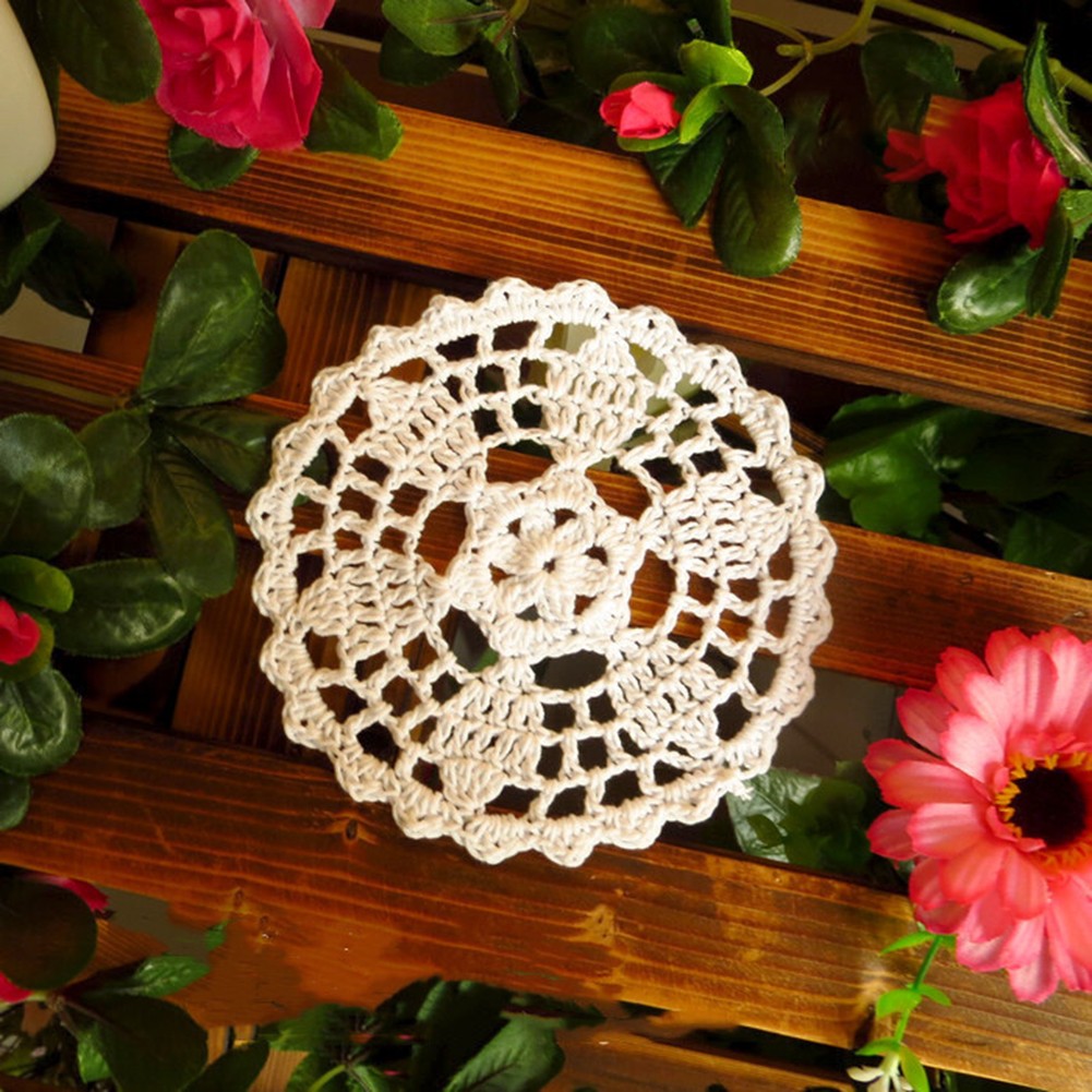 1Pcs Round Lace Placemat Napkin Placemat Cup Dish Coaster White O0201A