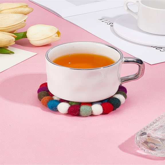 1Pcs Round Wool Felt Ball Coasters Creative Pad Ornaments Colorful Durable Cup Mats for Home Party and Festival Decorate Desk Dining Table Ornamen 100x16mm DIY