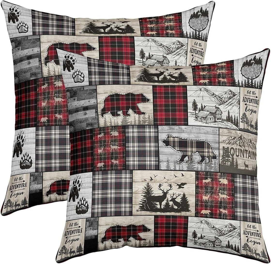 1Pcs Rustic Cabin Throw Pillow Covers 20x20 Inch, Woodland Wolf Deer