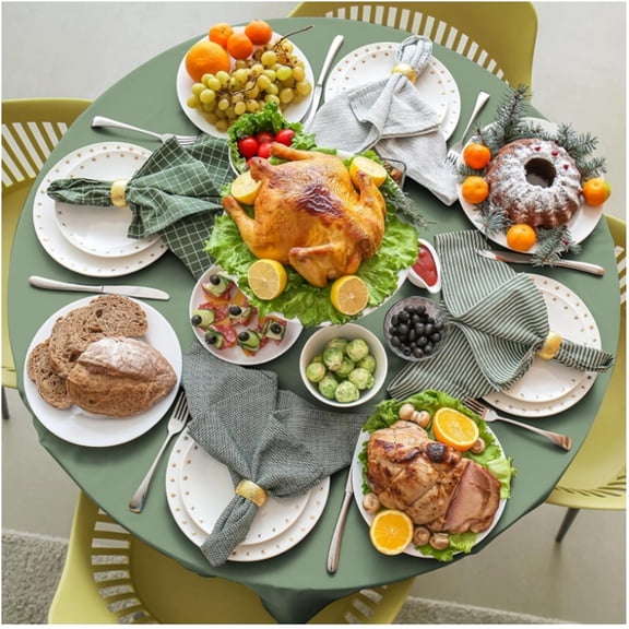 1Pcs Sage Green Plastic Tablecloths Round Light Green Tablecloth Waterproof Disposable Round Sage Table Cover for Birthday Bridal Wedding Baby Shower Party D rations,84Inch