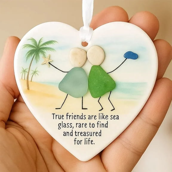1Pcs Sea Glass Decor Friendship Ornaments - Sea Glass Art for Crafts - Christmas Pendant for Christmas Tree Hanging Ornaments for Best Friends,2D Acrylic True Friendship Sea Glass Ornament