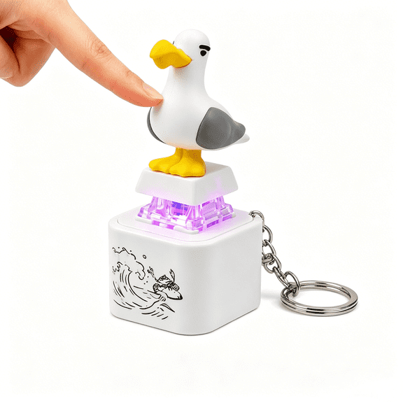 1Pcs Seagull Mine Keychain, Sound Button Keychain with Real Sound & LED Light, Rechargeable Portable Animal Fidget Clicker Keychains, Funny Interactive Gift for Friends & Family