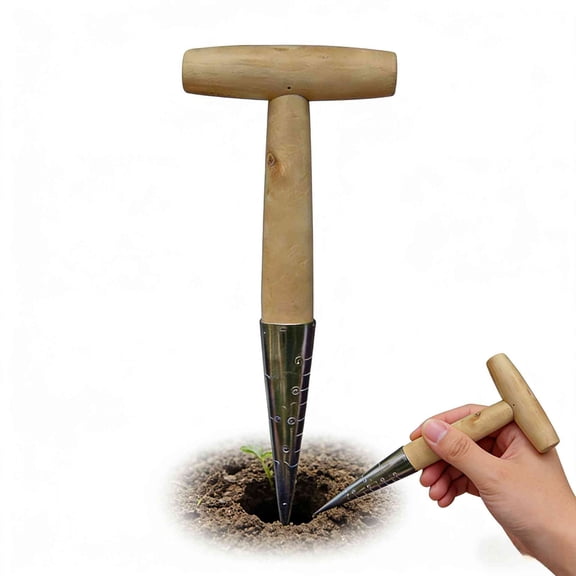 1Pcs Seed Dibber Hand Dibber Tool, Stainless Steel Garden Dibber with Wooden Handle for Planting Seeds, Bulbs, Tulips, Daffodils and Flowers